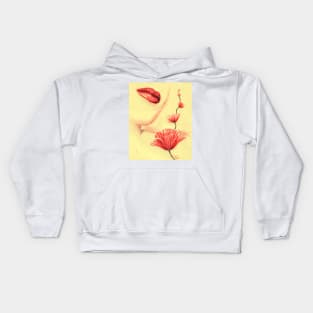 Red lips red poppies Kids Hoodie